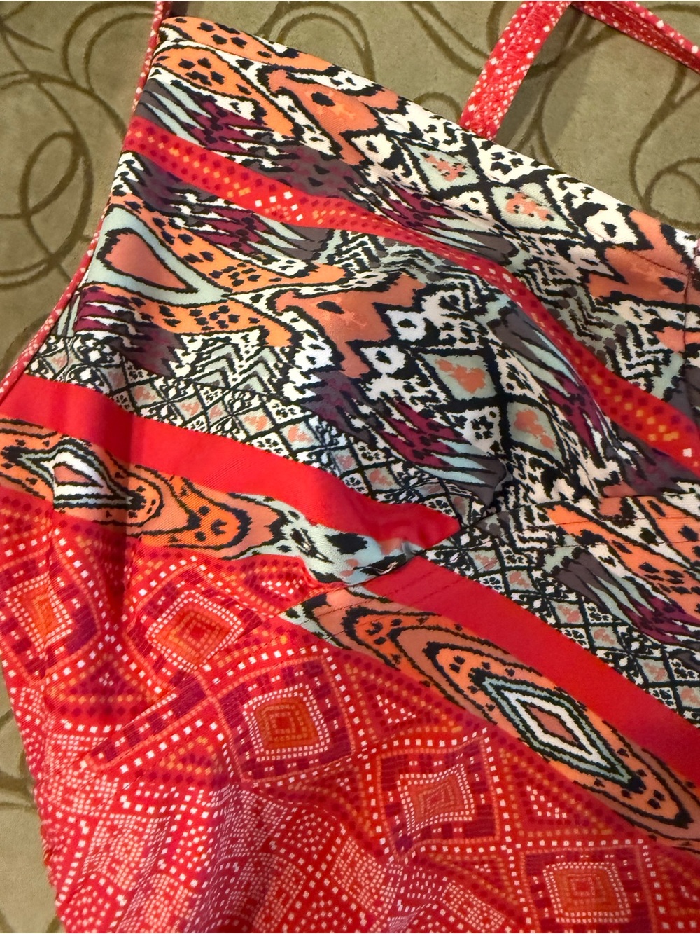 Prana Red and Orange Printed Tankini Set Medium - Picture 4 of 16